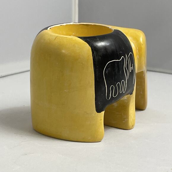 Small Yellow Soapstone Elephant Candle Holder Cute Boho Decor 4 Inches - Picture 3 of 9